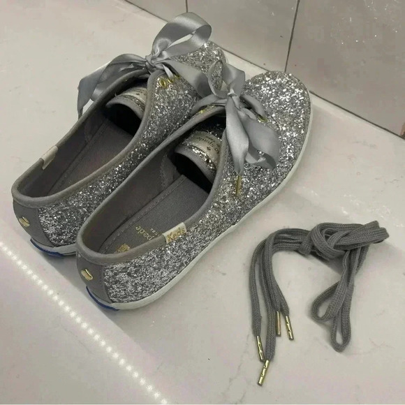 Keds x Kate Spade Champions Silver Glitter Sneaker with Ribbon Shoelaces 6.5 - Picture 10 of 10